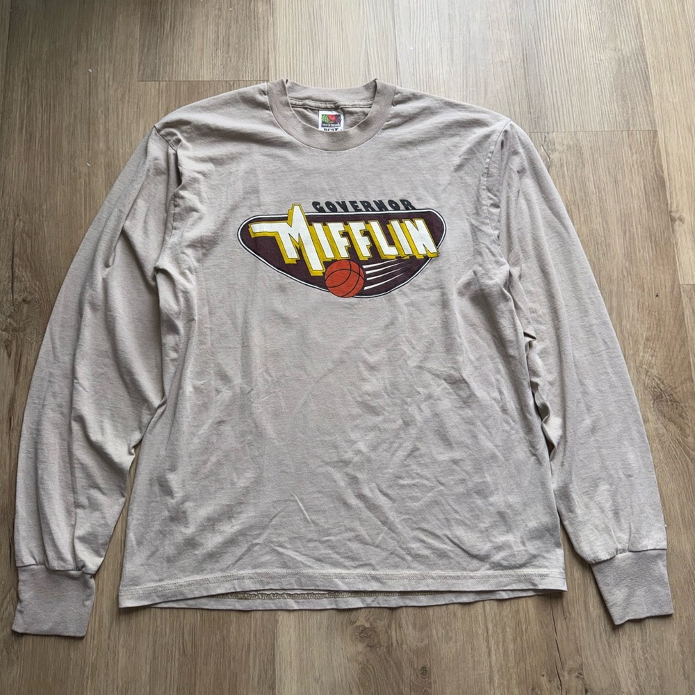 Fruit of the Loom Beige Governor Mifflin Long Sleeve Tee
